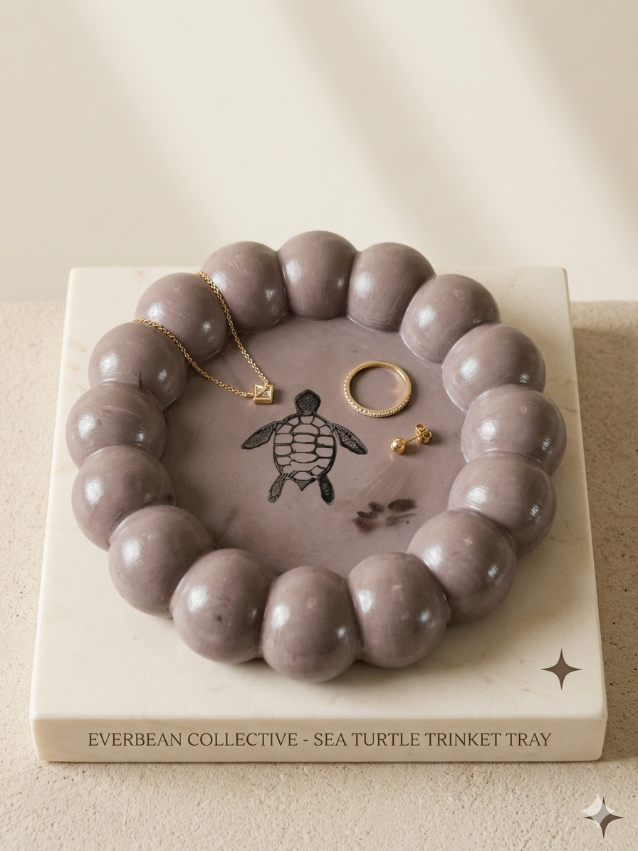 Upcycled Coffee Ground Sea Turtle Trinket Tray - Scalloped Edge